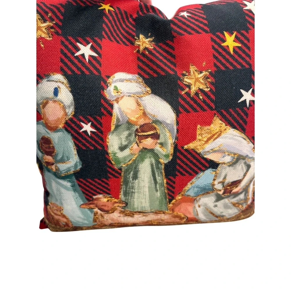 Nativity Scene Throw Pillow‎ Buffalo Plaid Star Zipper Closure Christmas 18